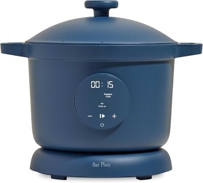 Picture of Our Place Dream Cooker | 6 Qt Ceramic Nonstick Multicooker & Pressure Cooker with Touchscreen Controls & Auto Steam Release | 4 Modes: Pressure Cook, Sauté/Sear, Slow Cook & Warm | Blue Salt