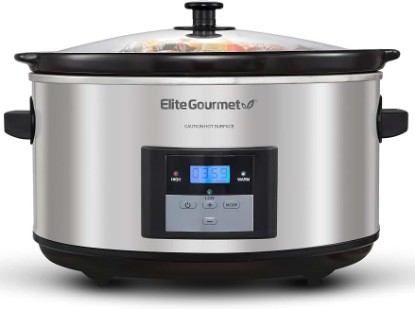 Picture of Elite Gourmet MST-900D Digital Slow Cooker, 8.5 Qt, Stainless Steel | Programmable, Adjustable Temp, Dishwasher-Safe Glass Lid & Crock - Great for Entrees, Sauces, Stews & Dips