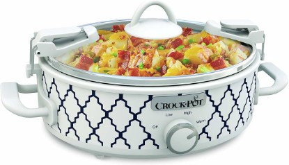 Picture of Crock-Pot Small 2.5 Quart Casserole Slow Cooker in White/Blue, Enjoy Eye-Catching Quick Meals, Durable and Compact