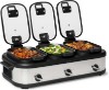 Picture of Amazon Basics Triple Slow Cooker with Ceramic Non-Stick Coating, Individual Temperature Controls, Locking Handles, Glass Lids, 3 x 2.5 Quarts, Stainless Steel