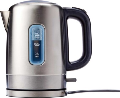 Picture of Amazon Basics Electric Stainless Steel Kettle for Tea and Coffee, BPA-Free, Fast Boiling, Auto Shut-Off, 1 Liter, 1500W, Black and Silver