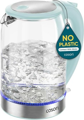 Picture of Cosori Electric Kettle, No Plastic Contact with Water, 1.7L, Green | Wide Opening, Easy to Clean, Auto Shut-Off, Boil-Dry Protection, Tea Kettle, Hot Water Boiler, Borosilicate Glass, 1500W