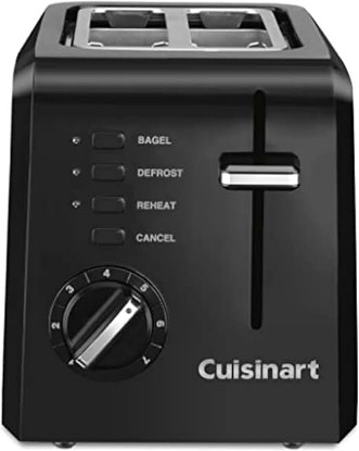 Picture of Cuisinart Compact Toaster, 7 Shade Settings, 2-Slice Capacity, Black | 2 slice toaster for bagels & bread with defrost/reheat/cancel functions, removable crumb tray & compact design, CPT-122BK