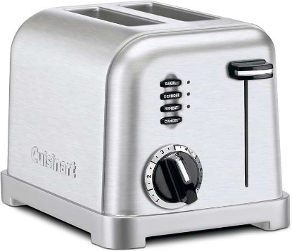 Picture of Cuisinart 2-Slice Toaster, 1.5" Wide Slots, Stainless Steel | Compact toaster for bagels & bread with extra-wide slots, 6 shade settings, defrost/reheat & high lift lever, CPT-160ES