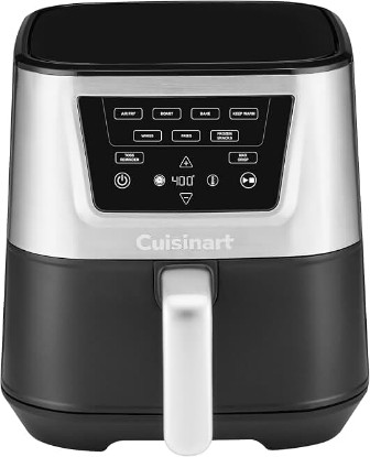 Picture of Cuisinart Air Fryer, Large 6-Quart Basket with 4 Cooking Functions to Air Fry, Bake, Roast, and Keep Warm, 3 Presets, PFAS-Free, Dishwasher-Safe Parts, AIR-180, Black & Stainless Steel