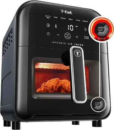Picture of T-Fal Infrared Air Fryer, 2x Faster Than Traditional Heating*, Large Air Fryer Toaster Oven Combo, 6 Qt Digital Touch Screen, 7-in-1 Cooking Functions, No-Shake Technology, 1550W, Black,