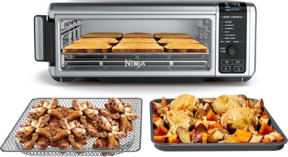 Picture of Ninja Digital Air Fry Countertop Oven, 8-in-1, XL, Silver, SP101 | Air fry, air roast, broil, bake, toast, bagel, dehydrate, keep warm, 1800W, Flip up & away
