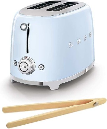 Picture of Smeg TSF01PBUS 50's Retro Style Toaster Bundle with Bamboo Tongs - (Pastel Blue) 2 Slice