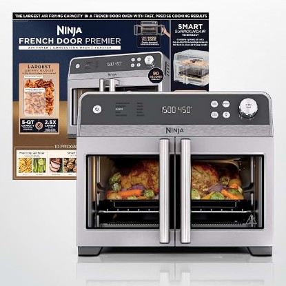 Picture of Ninja French Door Premier Air Fry Oven, 10-in-1, 20.3 Qt, Stainless, FO101 | 450F cyclonic air, PFAS-free surface, Air fry, sear crisp, bake, broil, toast, dehydrate