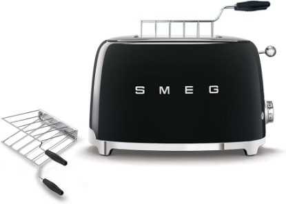 Picture of Smeg TSF01 2-Slice Toaster with TSSR01 Sandwich Rack Combo – Includes 2 Sandwich Racks, 6 Browning Levels, Reheat/Defrost/Bagel Functions, Extra-Wide Slots, Retro Style (Black)
