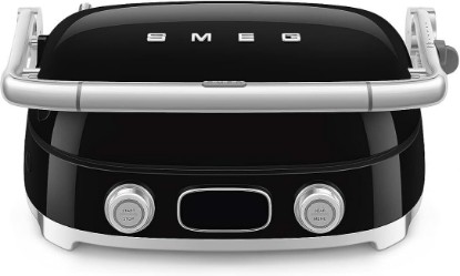 Picture of Smeg MGF01 Multi-Use Countertop Electric Grill, with Interchangeable Plates, Panini Press, Waffle Maker & Grill, LCD Display, Sear Function, Adjustable Temperature, 50’s Retro Style – (Black)