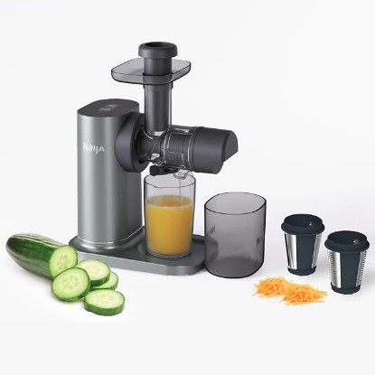 Picture of Ninja NeverClog 3-in-1 Juicer, Slicer & Shredder, 32oz Vessel, JC152 | NeverClog auger juices non-stop, plus slicing & shredding attachments. Total Pulp Control, 32-oz vessel, dishwasher safe