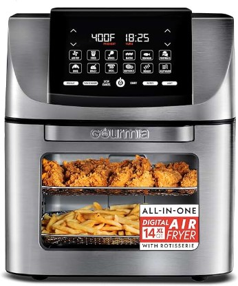 Picture of Gourmia Air Fryer - 14 Qt All-in-One Rotisserie Oven with Digital Display, 12 Presets, Roast, Bake, Broil, Dehydrate, Dishwasher Safe Accessories, Stainless Steel