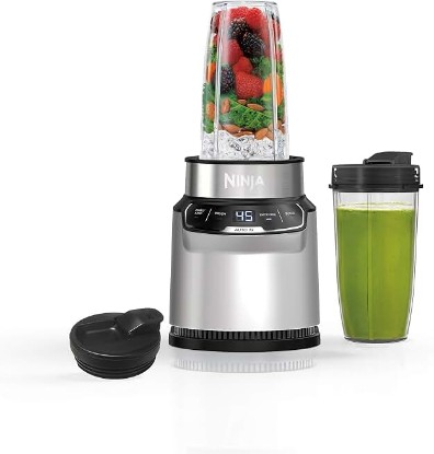 Picture of Ninja Nutri-Blender Pro with Auto iQ, 1100PW, (2) 24oz Cups, BN401 | 1100-peak-watt motor + 2 Auto-iQ programs for smoothies, salsa & dips. (2) 24-oz to-go cups. Dishwasher safe.