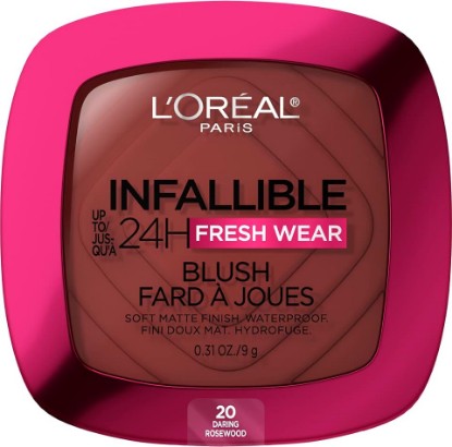Picture of L'Oreal Paris Infallible Up to 24H Fresh Wear Soft Matte Blush, Blendable, Long-Lasting and Waterproof Cheek Make Up, Daring Rosewood 20, 0.31 Oz