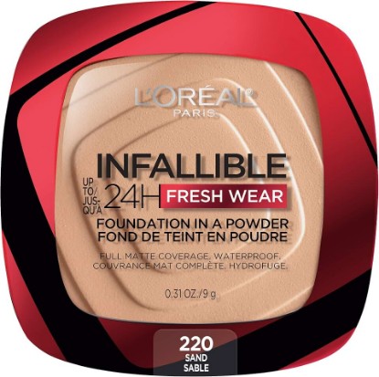 Picture of L'Oreal Paris Makeup Infallible Fresh Wear Foundation in a Powder, Up to 24H Wear, Waterproof, Sand, 0.31 oz. (Packaging May Vary)