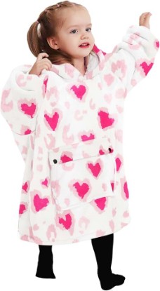 Picture of Wearable Blanket Hoodie for Kids With Pocket Toddlers 2-6 Year Old | Heart, Sherpa, Heavy Material, Oversized Sweatshirt Blanket, Kids Blanket, Girl Boy Gifts, Cozy Gifts for Kids