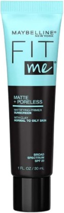 Picture of MAYBELLINE Fit Me Matte + Poreless Mattifying Face Primer Makeup With Sunscreen, Broad Spectrum SPF 20, 16HR Wear, Shine Control, Clear, 1 Count