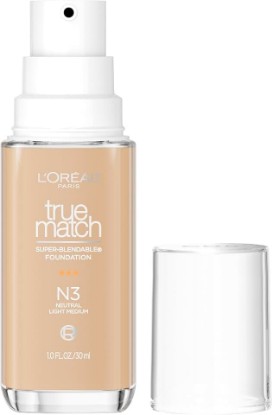 Picture of L'Oreal Paris True Match Super-Blendable Foundation, Medium Coverage Liquid Foundation Makeup, N3, Light Medium, 1 Fl Oz