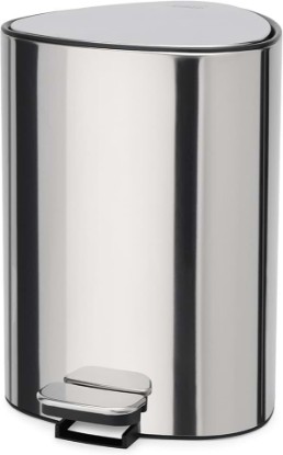 Picture of Joseph Joseph EasyStore Luxe Stainless Steel 5 Liter Pedal/1.3 Gallon Trash Can with Bin Liner Storage, Soft-Close Lid, Removable Inner Bucket, for Bathroom, Bedroom, Office