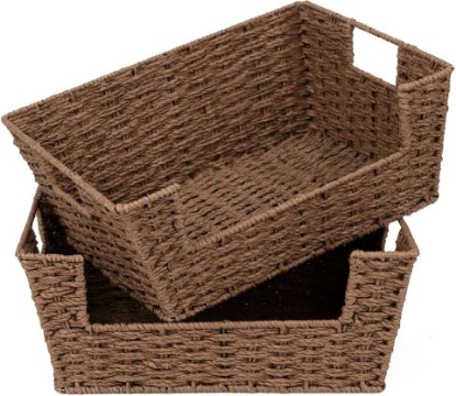 Picture of StorageWorks Pantry Baskets for Shelves, Wicker Baskets, Brown Paper Rope | Pantry Baskets for Patato and Onion Storage, Stackable Wicker Basket Organizer for Shelf, Woven Basket for Storage, 2-Pack