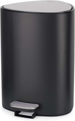 Picture of Joseph Joseph EasyStore Stainless Steel 5 Liter/1.3 Gallon Pedal Trash Can with Bin Liner Storage, Soft-Close Lid, Removable Inner Bucket, for Bathroom, Bedroom, Office, Matt Black