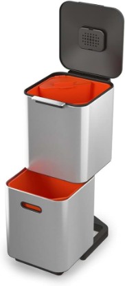 Picture of Joseph Joseph Totem Compact 10.5 Gallon/40 Litre Waste Separation and Recycling Kitchen Bin with Odour Filter and Removable Food Waste Caddy, Stainless Steel