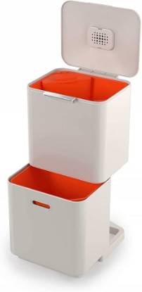 Picture of Joseph Joseph Totem Max 60 Liter/15.85 Gallon Waste Separation and Recycling Kitchen Trash Can with Odor Filter and Removable Compost Food Waste Caddy, Stone