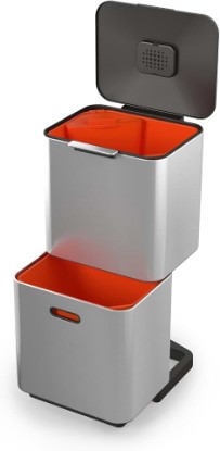 Picture of Joseph Joseph Totem Max 60 Liter/15.85 Gallon Waste Separation and Recycling Kitchen Trash Can with Odor Filter and Removable Food Waste Caddy, Stainless Steel