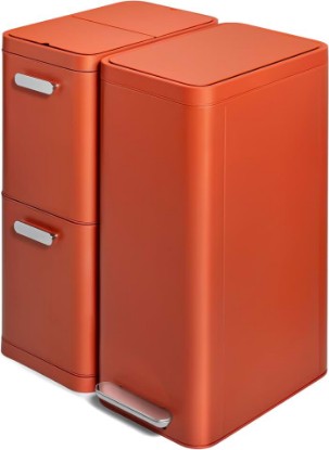 Picture of Caraway 13 Gallon Slim Trash Can and 2-Drawer Recycling Bin Duo | Kitchen Trash Can with Quiet Close Lid, Dual Compartment Recycling Trash Can with Smooth-Glide Drawers, Clay
