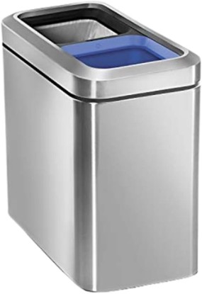 Picture of simplehuman Slim Open Recycler, 20L / 5.3 Gallon Commercial Dual Compartment Trash and Recycling Can for Offices, Conference Rooms, Heavy Duty Stainless Steel, ADA-Compliant, Brushed Stainless Steel