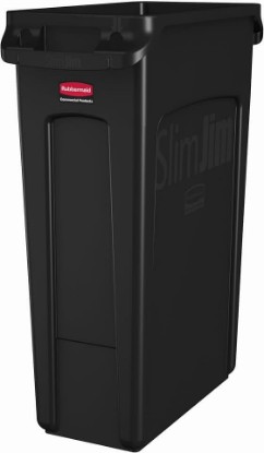 Picture of Rubbermaid Commercial Products Slim Jim Plastic Rectangular Trash/Garbage Can With Venting Channels, 23 Gal, Black, for Kitchen/Office/Workspace