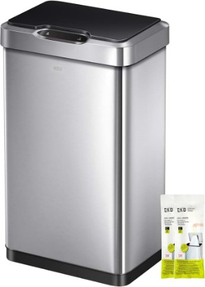 Picture of EKO Mirage-T 50 Liter / 13.2 Gallon Touchless Rectangular Motion Sensor Trash Can or Recycling Bin, Brushed Stainless Steel Finish