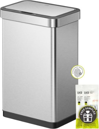 Picture of EKO EcoNova 13.2 Gallon/ 50L Automatic Sensor Kitchen Trash Can or Recycling Bin, Stainless Steel Touchless Garbage Bin with Soft-Close & Stay-Open Lid, Fingerprint-Resistant