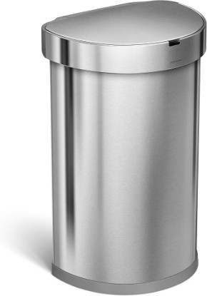 Picture of simplehuman 45 Liter / 12 Gallon Semi-Round Automatic Sensor Trash Can, Brushed Stainless Steel