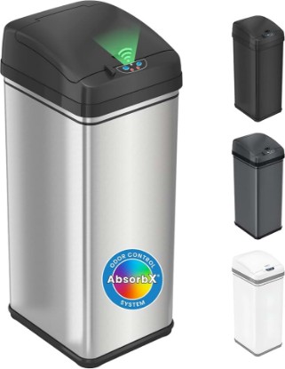 Picture of iTouchless 13 Gallon Sensor Trash Can with Lid | Pet Lock and Odor Filter | Patented Automatic 50L Stainless Steel Kitchen Garbage Bin, Touchless Motion Activated, Fingerprint-Proof Wastebasket, Silver