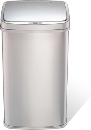 Picture of Ninestars 13 Gallon Automatic Trash Can, 50L Touchless Motion Sensor Garbage Can with Odor-Sealing Lid, Rectangular Stainless Steel, Silver Trim