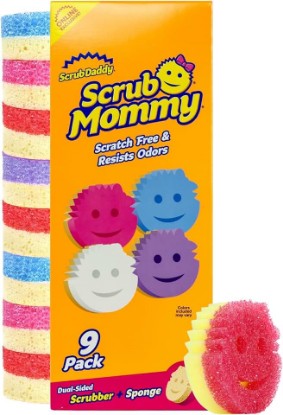 Picture of Scrub Daddy Scrub Mommy Kitchen Sponges for Dishes & Wiping Spills - Dual-Sided Dish Scrubber Sponge for Cleaning - Multi-Colored Bulk Pack - Stain & Odor Resistant (9 Count)