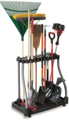 Picture of Rubbermaid Garage Tool Tower Rack Easy to Assemble Wheeled Organizes up to 40 Long-Handled Tools/Rakes/ Brooms/Shovles in Home/House/Outdoor/Shed Black