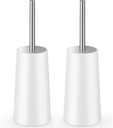 Picture of Toilet Brush and Holder, 2 Pack Toilet Brush with 304 Stainless Steel Long Handle, Toilet Bowl Brush for Bathroom Toilet-Ergonomic, Elegant,Durable (White)