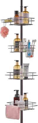 Picture of VEVOR Corner Shower Caddy Tension Pole, 4 Tier Adjustable Rustproof Organizer Shelves for Bathroom & Washroom, 42-114inch High, Bronze
