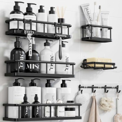 Picture of Shower Caddy Adhesive, Rustproof Shower Organizer with Soap Holder, Large Capacity Shower Shelves for Inside Shower, No Drilling Bathroom Organizers and Storage for Home Decor 6 Pack Black