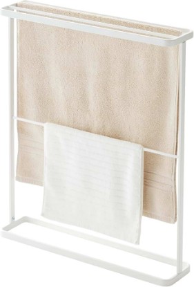 Picture of YAMAZAKI Home Bath Towel Hanger - Bathroom Organizer Storage Holder Dry Rack Steel One Size White