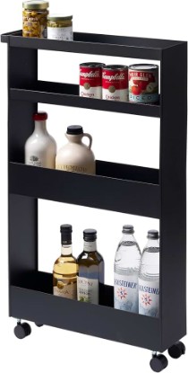 Picture of YAMAZAKI Home Tower Slim 4-Tier Rolling Storage Cart – Mobile Organizer for Kitchen Or Bathroom, 31.7" - Steel -