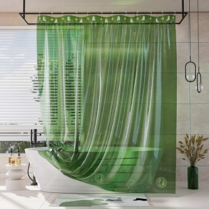 Picture of AmazerBath Shower Curtain Liner for Summer, 100% EVA Clear Green Heavy Duty Luxury Shower Curtain and Liner 2-in-1, 72x72 Plastic Weighted Shower Liner, 12 Rustproof Grommets & 3 Heavyweight Stones OEKO-TEX STANDARD 100