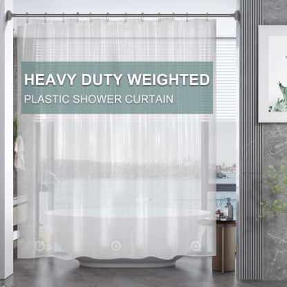 Picture of AmazerBath Plastic Shower Curtain Clear Premium PEVA, Clear Shower Curtain Heavy Duty 8G, Weighted Shower Curtains for Bathroom Accessories with 3 Big Stones and 12 Rustproof Grommets, 72x72 Inches OEKO-TEX STANDARD 100