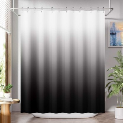 Picture of AmazerBath Shower Curtain, Cloth Ombre Black Shower Curtain Set with 12 Hooks, Washable Fabric Black and White Shower Curtain, Rustic Farmhouse Bathroom Shower Curtain, 72x72 Inches OEKO-TEX STANDARD 100