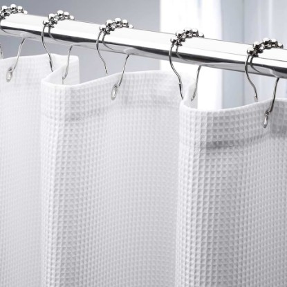 Picture of AmazerBath White Shower Curtain Fabric, Waffle Shower Curtains for Bathroom, Cloth Shower Curtain Heavy Duty, Thick Bathroom Shower Curtains Hotel Quality, Premium Polyester, 72x72 Inches OEKO-TEX STANDARD 100