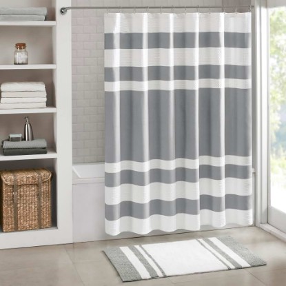 Picture of Madison Park Spa Waffle Shower Curtain for Bathroom, 72 x 72, Grey | Striped, Pieced Fabric Design, 3M Scotchgard Moisture Management, Hotel Quality, Modern, for Bathroom, OEKO-TEX Certified OEKO-TEX STANDARD 100
