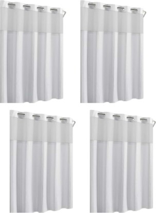 Picture of Hookless Waffle Stripe Shower Curtain Bright White 2-in-1 | Sheer Window Design | 71" x 74" | Flex-On Rings | Pack of 4